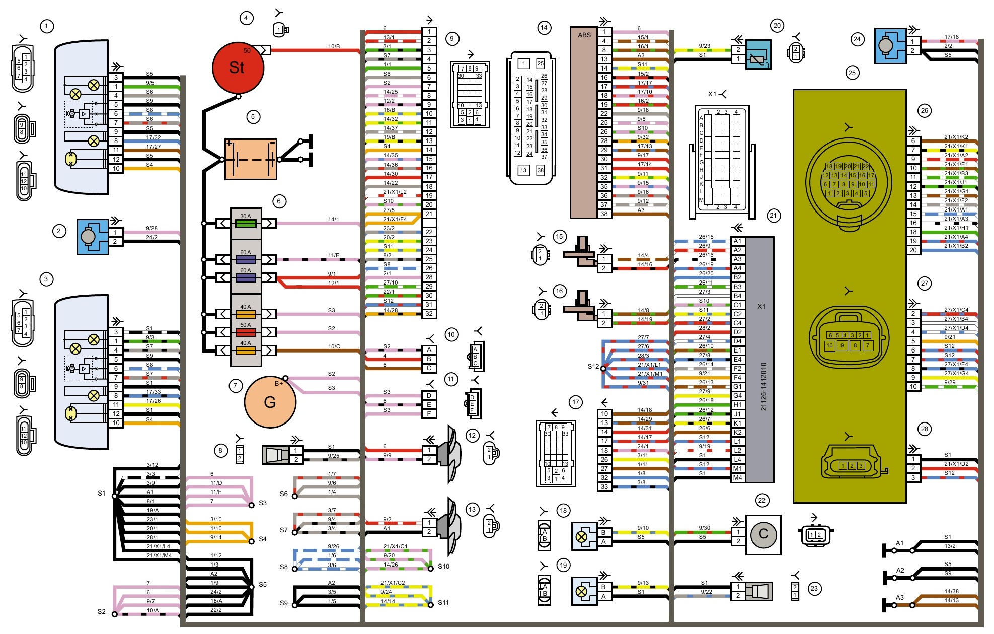 Электрическая схема №2 переднего жгута проводов ВАЗ-2194 Калина 2