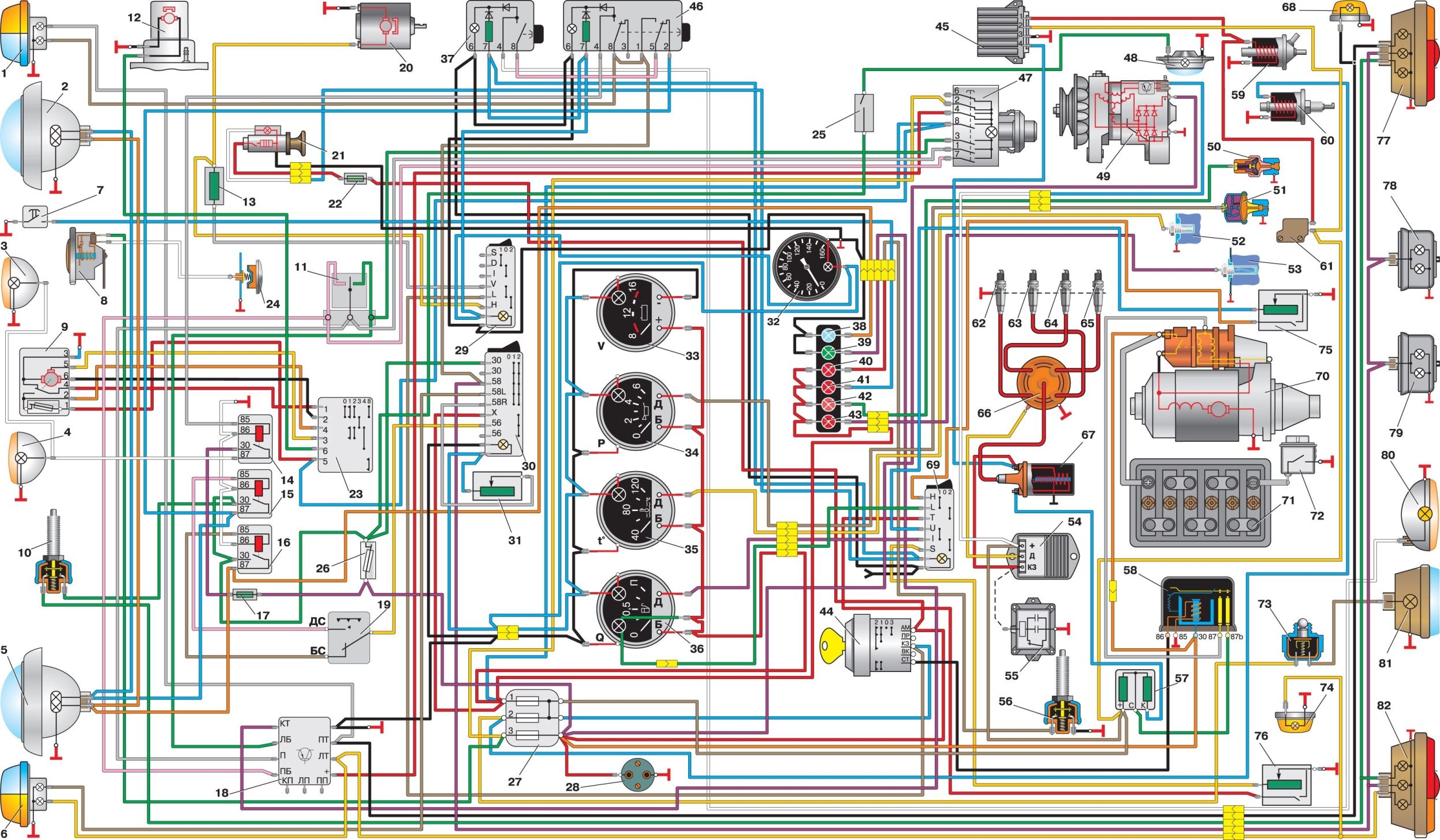 Схема электрооборудования автомобиля УАЗ–39095 без многофункциональных 
		подрулевых переключателей
