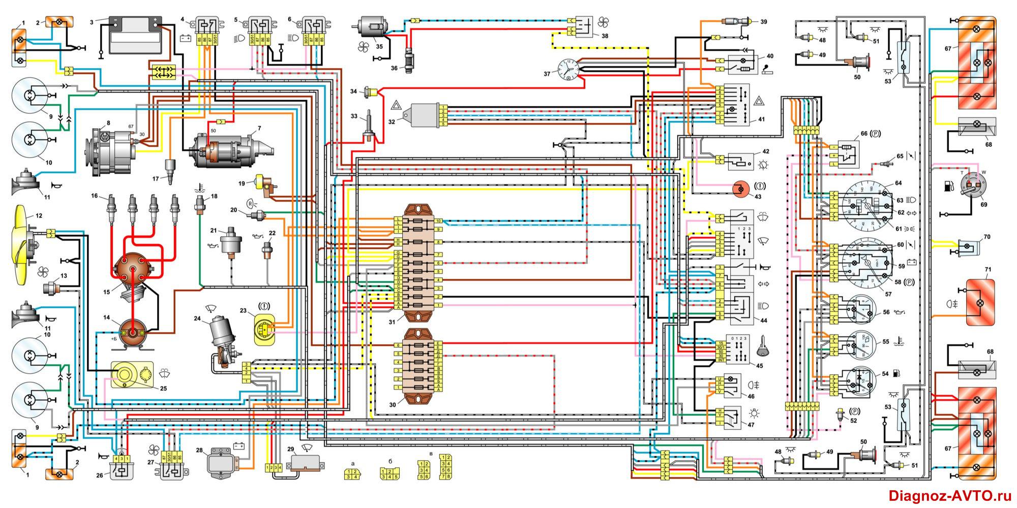 Общая схема электрооборудования ВАЗ-2106 выпуска 1976 - 1987 г.