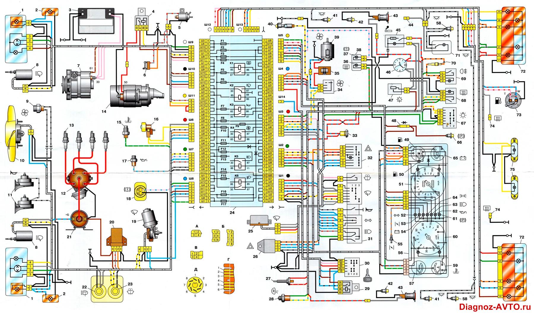 Общая схема электрооборудования ВАЗ-2107
