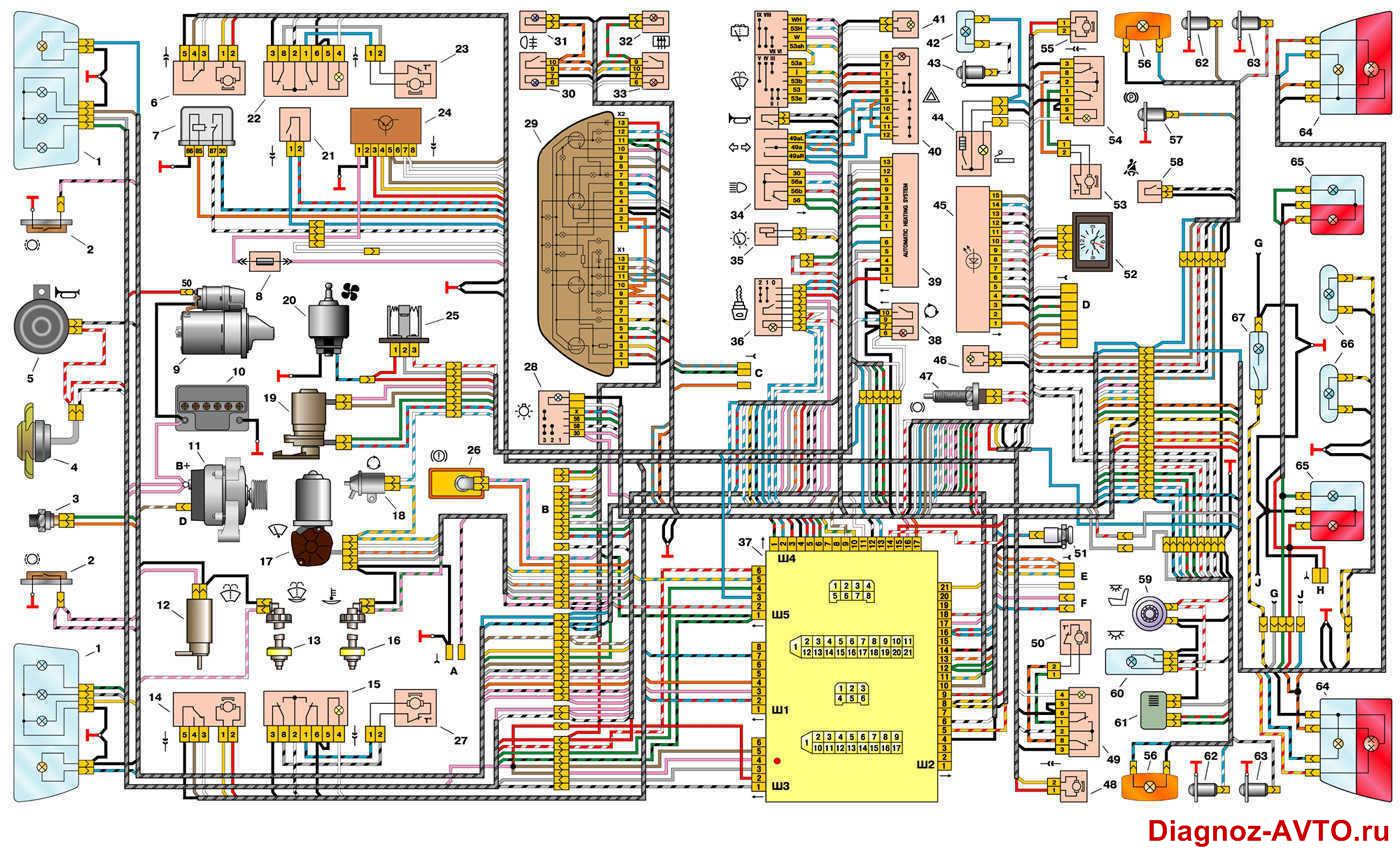 Общая схема электрооборудования ВАЗ-21102 инжектор
